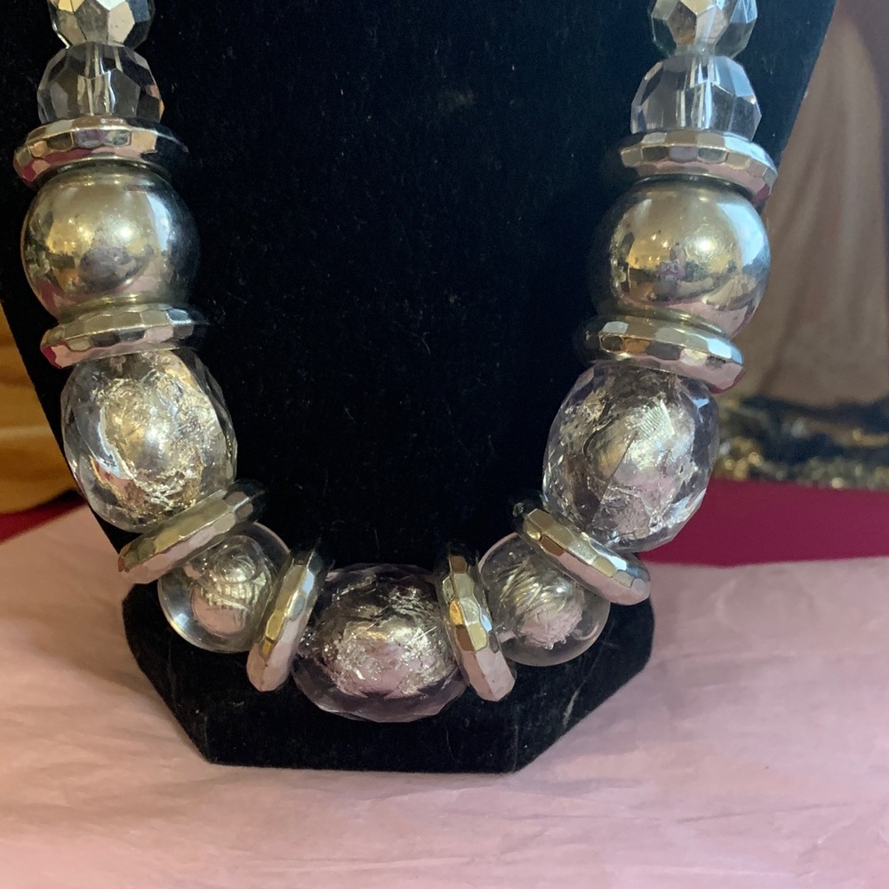 Silver-Tone Statement Necklace with Lavender Glass Beads